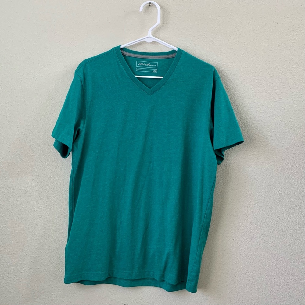 Green Mens V-Neck Eddie Bauer T-Shirt